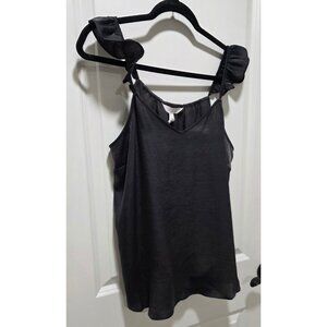 Lauren Conrad Womens Black Ruffle Strap Sleeveless V-Neck Tank Top Size Large
